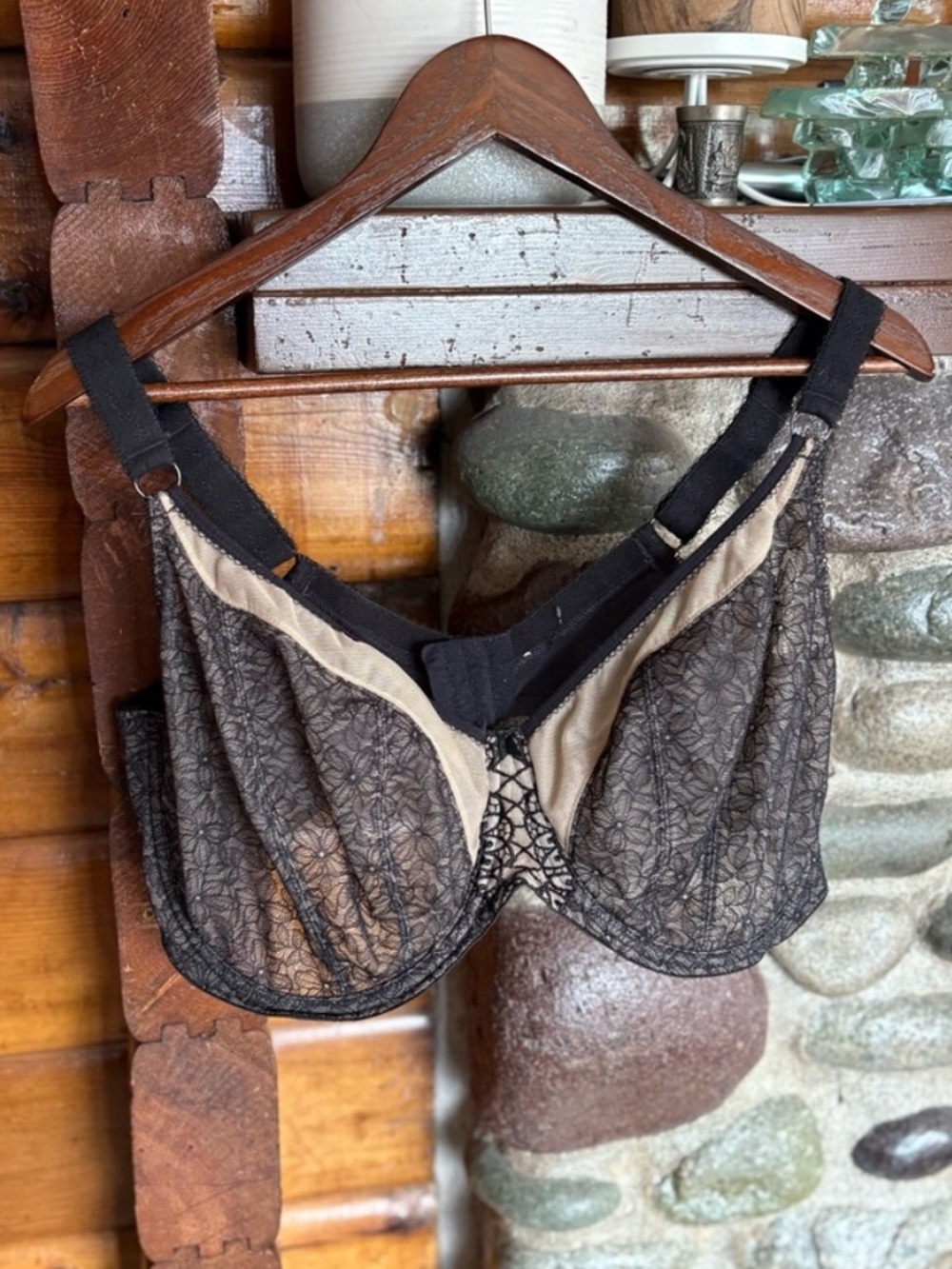 Elomi Black Lace Underwire Bra 42GG UK 42J US Full Coverage